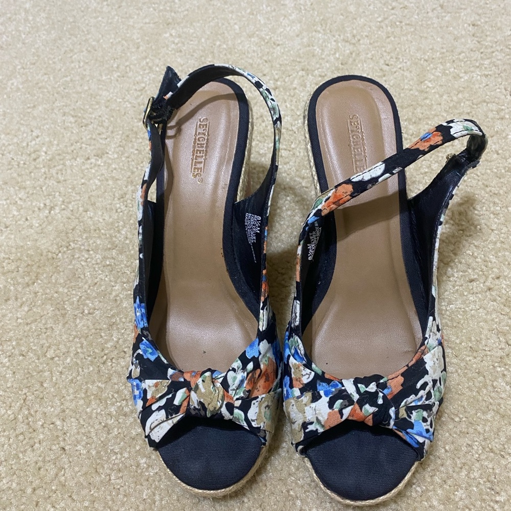 Seychelles Women's Wedge Sandals - Black and Multicolor Floral